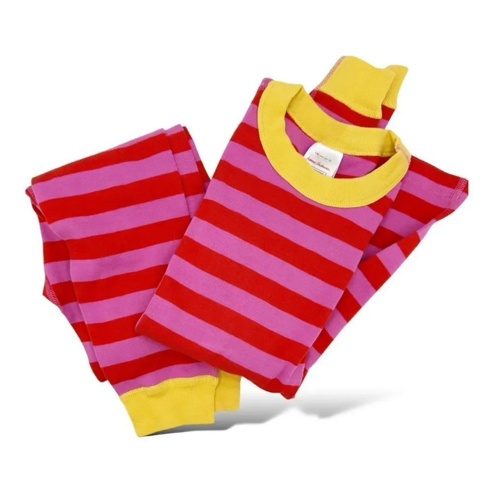 Hanna Andersson Striped Long John Pajama‎ Set in  Pink/Red Organic Cotton Sz 10